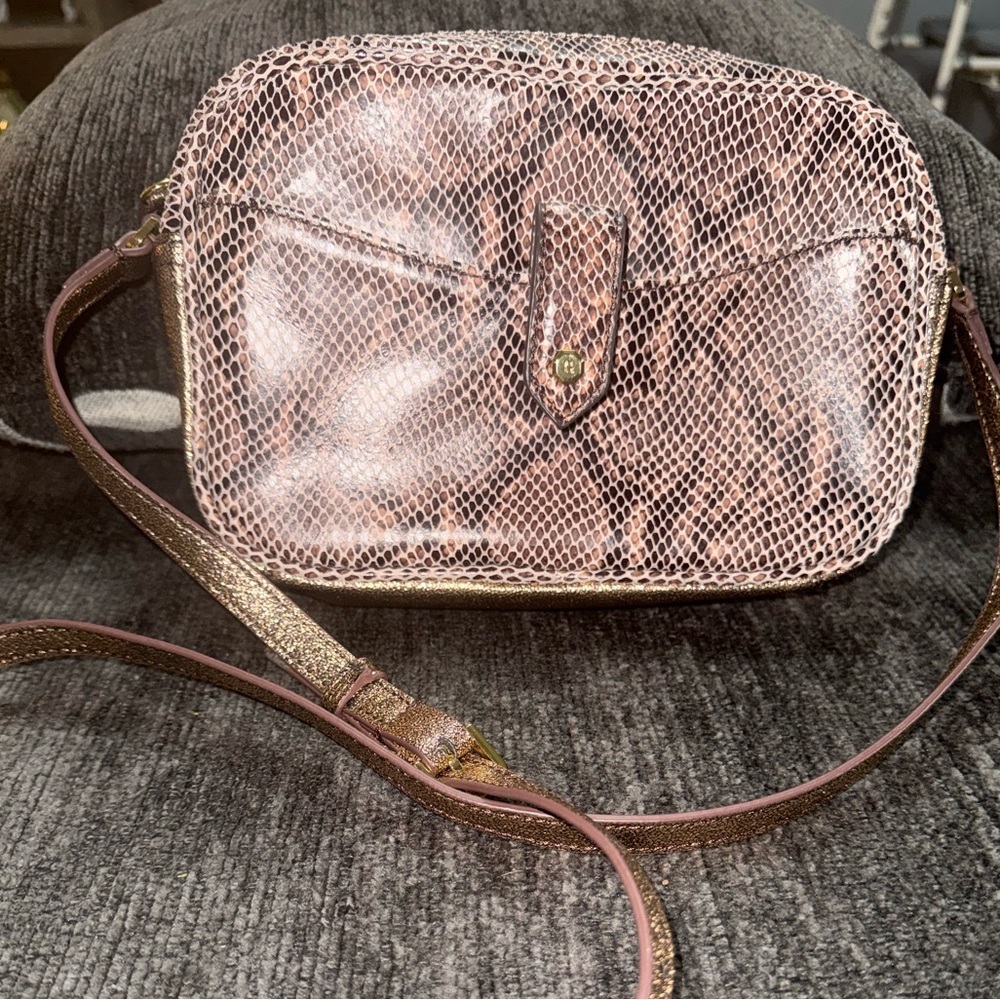 ✨ G.I.L.I. Snake Embossed Leather Rose Gold Crossbody Bag + Pouch ✨ - Picture 12 of 16